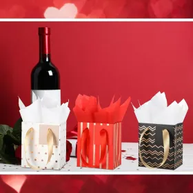 12 Pcs Small Gift Bags Mini Metallic Paper Bag Bulk Tiny With Handle Tissue Paper For Wrap Christmas Thanksgiving Halloween Birthday Party Favor Suppl (Option: RedBlackWhite)