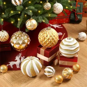 6''/150mm Large Christmas Ball Ornaments, 4Pcs Christmas Tree Decor, Shatterproof Hanging Decorations With Hooks, White & Silver Baubles For Xmas Tree (Option: GoldWhite)
