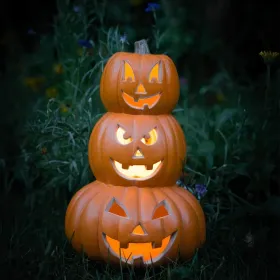 Lantern Halloween Pumpkin Lights- Waterproof Pre-lit Pumpkin Lighted JackoLantern For Halloween Porch, Party, Front Door, Fireplace Indoor And Outdoor (Option: 14in3tierScaryFace)