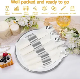 50 Pack Pre Rolled Rose Gold Plastic Silverware Set,Wrapped Plastic Cutlery Set With Napkin Include 50 Forks,50 Spoons,50 Knives And 50 Black Napkins (Option: 50packWhiteSilver)
