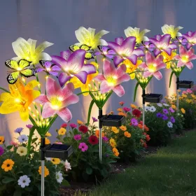 Solar Christmas Tree Outdoor Decor, Waterproof Solar Xmas Decorations Garden Stake Lights, Multi-Color LED Christmas DÃ©cor For Outside Landscape Path (Option: 4pcsLilies)
