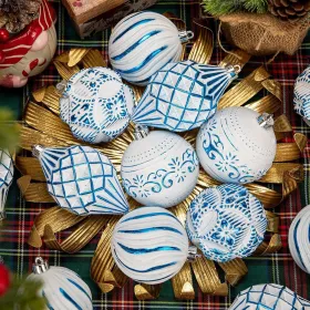 16PCS Shatterproof Christmas Ball Ornaments Set, Hand-Painted Holiday Decor With Assorted Sizes & Designs For Christmas Tree Thanksgiving Party Decora (Option: Blue)