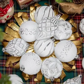16PCS Shatterproof Christmas Ball Ornaments Set, Hand-Painted Holiday Decor With Assorted Sizes & Designs For Christmas Tree Thanksgiving Party Decora (Option: White)