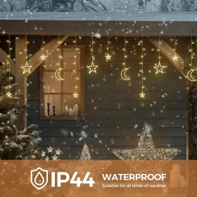 Ramadan Solar Icicle Lights,Outdoor Waterproof Moons Stars Curtain Window String With 8 Modes Timer Remote,USB Rechargeable Connectable Warm White Han (Option: 4PCS)