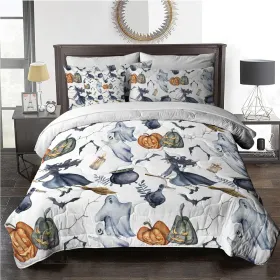 8pcs Halloween Comforter Set, Witch Pattern Bed In A Bag Bedding With Comforter Sheet Sham - 1 Comforter, 2 Pillow Shams, 1 Flat Sheet, 1 Fitted Sheet (Option: King-white)
