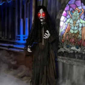 Haunted Hill Farm Zombie Bride With Pop-Up Head And Light-Up Eyes, Halloween Animatronic For Battery Operated Scary Indoor Or Covered Outdoor Hallowee (Option: 669StandingJawPopUpBride)