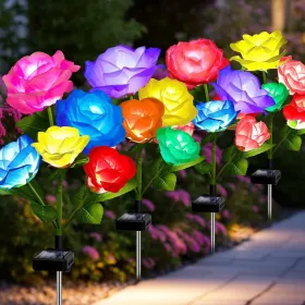 Solar Christmas Tree Outdoor Decor, Waterproof Solar Xmas Decorations Garden Stake Lights, Multi-Color LED Christmas DÃ©cor For Outside Landscape Path (Option: 4pcs7ColorRose)
