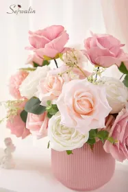 Artificial Flowers Fake Silk Flowers For DIY Wedding Bouquets Cake Decoration Mixed Roses Combo Blush Pink And White Flower Centerpieces Arrangements (Option: AAbbyBlushPink)