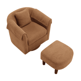 Swivel Accent Chair With Ottoman Set, Modern Chenille Barrel Armchair With Removable Back Pillow & 2 Armrest Covers For Living Room, Bedroom, Office, (Option: Yellow)
