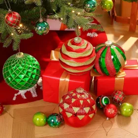 6''/150mm Large Christmas Ball Ornaments, 4Pcs Christmas Tree Decor, Shatterproof Hanging Decorations With Hooks, White & Silver Baubles For Xmas Tree (Option: RedGreenGold)