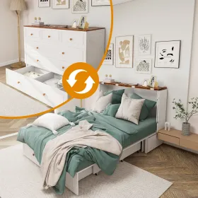 Queen Size Murphy Bed Frame With Drawers Murphy Chest Bed With Charging Station, 2 USB Ports Mobile Murphy Bed Sleeping Arrangement For Multipurpose A (Option: MFC1)