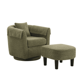 Swivel Accent Chair With Ottoman Set, Modern Chenille Barrel Armchair With Removable Back Pillow & 2 Armrest Covers For Living Room, Bedroom, Office, (Option: Green)