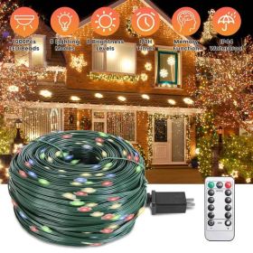 330FT LED String Lights Outdoor Christmas Decoration Lights With Remote IP44 Waterproof 8 Lighting Modes 8 Brightness Timer Plug In Fairy Light Xmas H (Option: Color)