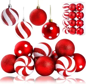 2 Pcs Peppermint Candy Ornaments - Candy Cane Balls, Red & White Hanging Stripes - Christmas Tree Ornaments For Xmas Party & Indoor/Outdoor Holiday Ho (Option: Classic)
