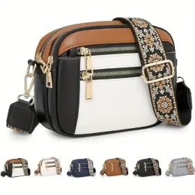 Handmade Women's Multi-Compartment Crossbody Bag & Wallet With Adjustable Strap, Golden-Tone Hardware, Zipper Closure - Premium Second-Layer Leather, (Option: ColorMatching)