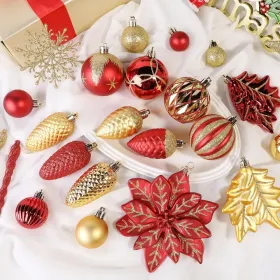 106PCS Christmas Balls Ornaments Set, Colorful Shatterproof Plastic Decorative Baubles For Xmas Tree Decor Holiday Wedding Party Decoration With Hangi (Option: RedGold)