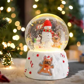 Christmas Snow Globes Gingerbread Man Village House In Cup Christmas Snow Globe With 8 Songs Color Changing Battery Operated Musical Box For Christmas (Option: ArtDeco)
