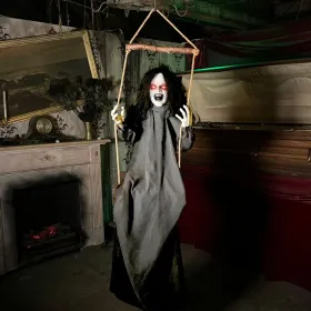 Haunted Hill Farm Zombie Bride With Pop-Up Head And Light-Up Eyes, Halloween Animatronic For Battery Operated Scary Indoor Or Covered Outdoor Hallowee (Option: 15SwingingCreepyGirl)