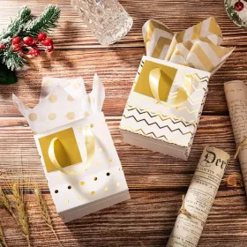 12 Pcs Small Gift Bags Mini Metallic Paper Bag Bulk Tiny With Handle Tissue Paper For Wrap Christmas Thanksgiving Halloween Birthday Party Favor Suppl (Option: WhiteGold)