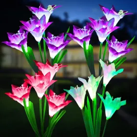 Outdoor Solar Lights, 4 Pack Solar Garden Light With Bigger Lily Flowers, Waterproof 7 Color Changing Solar Lights Outdoor - Bigger Panel For Patio Ya (Option: 4PCS)