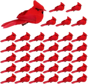 12 Pcs Cardinal Birds For Crafts, Mini Cardinal Clip On Christmas Tree Ornaments Artificial Red Birds Decorations For Wreaths Centerpieces DIY Crafts, (Option: 36pcs)