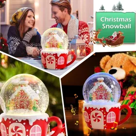 Christmas Snow Globes Gingerbread Man Village House In Cup Christmas Snow Globe With 8 Songs Color Changing Battery Operated Musical Box For Christmas (Option: Mixedcolors)