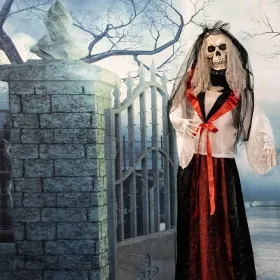 Haunted Hill Farm Zombie Bride With Pop-Up Head And Light-Up Eyes, Halloween Animatronic For Battery Operated Scary Indoor Or Covered Outdoor Hallowee (Option: 65StandingBride)