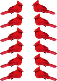 12 Pcs Cardinal Birds For Crafts, Mini Cardinal Clip On Christmas Tree Ornaments Artificial Red Birds Decorations For Wreaths Centerpieces DIY Crafts, (Option: 12csp)