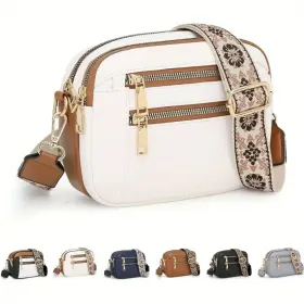 Handmade Women's Multi-Compartment Crossbody Bag & Wallet With Adjustable Strap, Golden-Tone Hardware, Zipper Closure - Premium Second-Layer Leather, (Option: White)