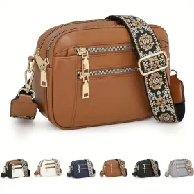 Handmade Women's Multi-Compartment Crossbody Bag & Wallet With Adjustable Strap, Golden-Tone Hardware, Zipper Closure - Premium Second-Layer Leather, (Option: ABrown)