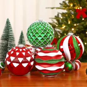 6''/150mm Large Christmas Ball Ornaments, 4Pcs Christmas Tree Decor, Shatterproof Hanging Decorations With Hooks, White & Silver Baubles For Xmas Tree (Option: RedGreenWhite)