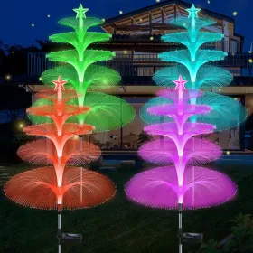 Solar Garden Lights, 4 Pack Solar Star Jellyfish Lights 7 Color Changing Fiber Optic Light Gardening Gifts For Mom Grandma Women, Flower Light For Out (Option: 4PCS)