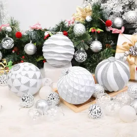 6''/150mm Large Christmas Ball Ornaments, 4Pcs Christmas Tree Decor, Shatterproof Hanging Decorations With Hooks, White & Silver Baubles For Xmas Tree (Option: WhiteSilver)