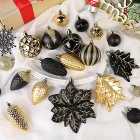 106PCS Christmas Balls Ornaments Set, Colorful Shatterproof Plastic Decorative Baubles For Xmas Tree Decor Holiday Wedding Party Decoration With Hangi (Option: BlackGold)