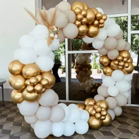 White And Gold Balloons Garland Kit, 124pcs White Metallic Gold Confetti Balloon Arch Kit For Wedding, Engagements Birthday Graduation Baby Shower Cel (Option: polychrome)