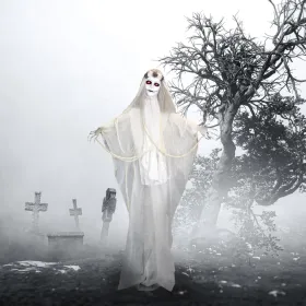 Haunted Hill Farm Zombie Bride With Pop-Up Head And Light-Up Eyes, Halloween Animatronic For Battery Operated Scary Indoor Or Covered Outdoor Hallowee (Option: 60StandingBride)